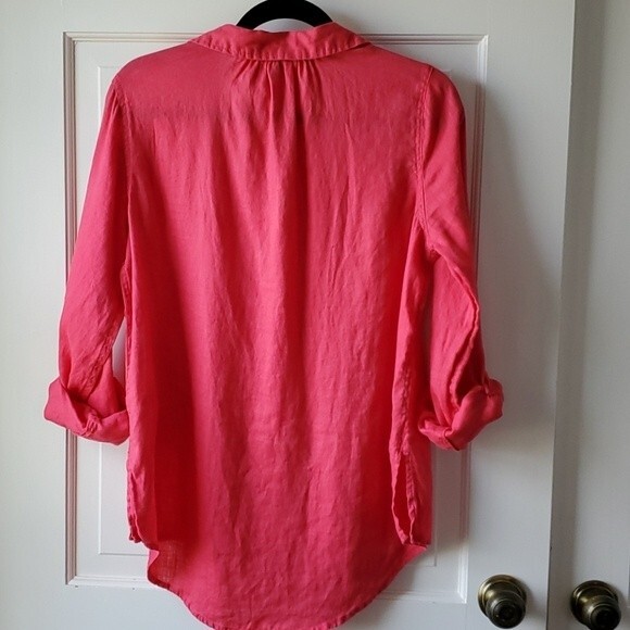 JONES NY & CO 100% LINEN CORAL PINK TOP SIZE MEDIUM LAGENLOOK COASTAL - Picture 6 of 6